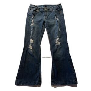 Ariya Jeans Women’s 11/12 Blue Boot Cut Denim Flap Pockets 29x27 Distressed